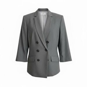 White House Black Market Double Breasted Linen Blend Blazer Jacket Gray Size 12P